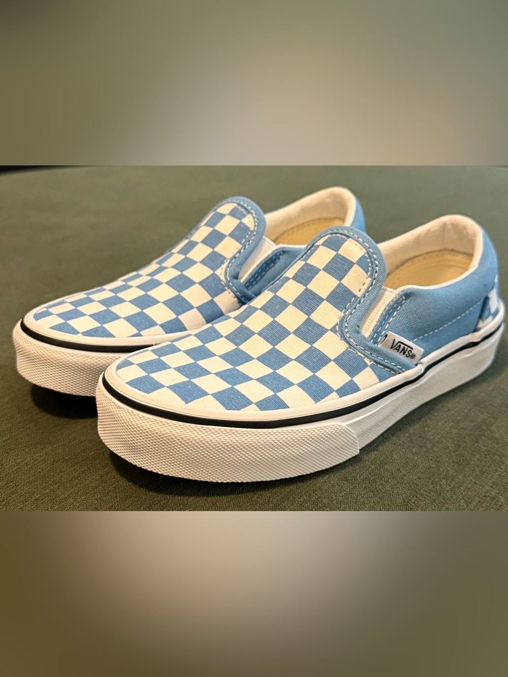 Vans Kids Slip-On Checkerboard Sneakers - Light Blue/White- NEVER WORN!!!